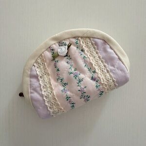Handmade Floral Lace Beige and Purple pouch
